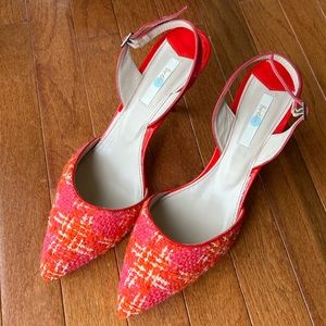 BODEN Tweed Pointed Toe Slingback Heels Pink and Orange 42